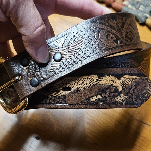 Wrangler Brown Eagle Leather Belt with Gold Buckle - Picture 1 of 3